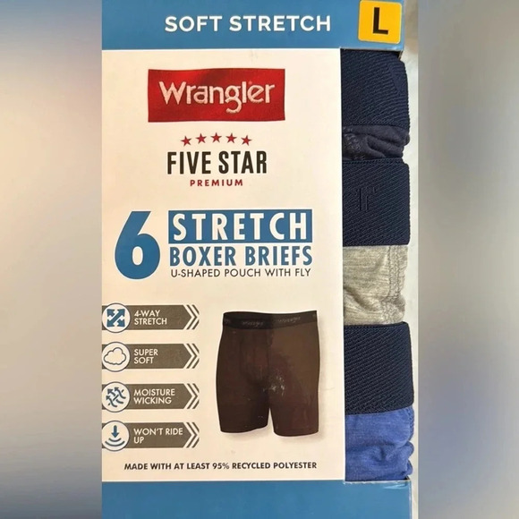 Wrangler Men's Soft Stretch Boxer Brief, 6 Pack - Picture 3 of 4